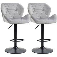 NESTLUNE Set Of 2 Luxurious Velvet-Touch Bar Stools Metal Frame Footrest Grey | Size: 100 cm x 15 cm