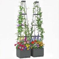 NESTLUNE 2 Pack Raised Garden Bed with Trellis & Removable Drainage Tray in Grey | Size: 1.25kg