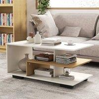 KORVIXA 3-Tier L-shaped Coffee Table Wooden Center Table in White | Size: 100 cm x 100 cm