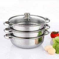Havendro Stainless Steel Steamer Pot Pan Cooker Set with Glass Cook Food in Silver