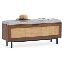 Havendro Shoe Bench with Padded Cushion Entryway Bench with Rattan in Brown