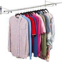 FLAVORA 5ft Clothes Rail Chrome Wall Mounted Garment Hanging Wardrobe Rack in Silver | Size: 500mm