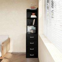 VOGREX Black Tall Corner Cabinet 4 Shelves 4 Drawers Gold Handles Unit