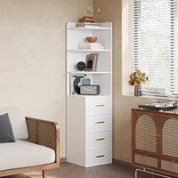 VOGREX White Tall Corner Cabinet 4 Shelves 4 Drawers Gold Handles Unit