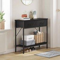 VOGREX Black MDF Top Console Table Metal Frame 2 Fabric Drawers Storage