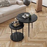 VOGREX Black Set of 2 Round Nesting Coffee Tables with Storage Shelf