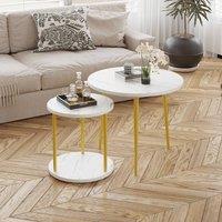 VOGREX White Set of 2 Round Nesting Coffee Tables with Storage Shelf