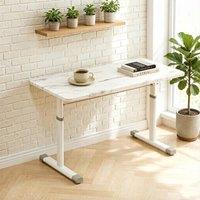 VOGREX White Marble MDF Hand Crank Height Adjustable Computer Desk