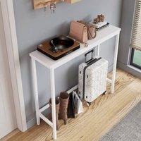 VOGREX White Narrow MDF Console Table Metal Frame Storage Shelf