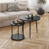 VOGREX Black 2-Piece Round Nesting Coffee Tables with Storage Shelf