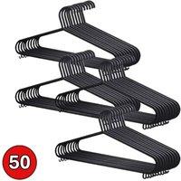 VOGREX 50Pcs Black Slim Plastic Clothes Hangers with Trouser Bar
