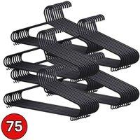 VOGREX 75Pcs Black Slim Plastic Clothes Hangers with Trouser Bar