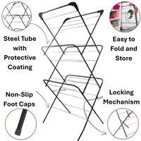 VOGREX 3-Tier Foldable Clothes Airer 15M Laundry Drying Rack in Black