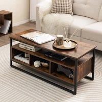KORVIXA Metal Frame Wooden Top Small Coffee Table in Brown | Size: 100 cm