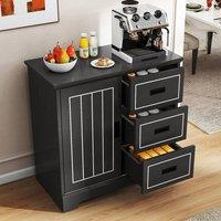 KORVIXA Coffee Bar Station Farmhouse Sideboard in Black | Size: 100 cm