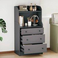 KORVIXA Storage Organizer 3-Drawer Dresser with Shelves in Grey | Size: 100 cm