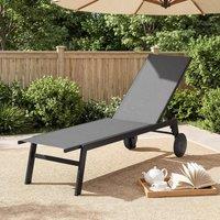 KORVIXA Outside Sun Lounger Patio Chaise Lounge Chair in Grey | Size: 100 cm