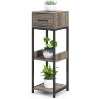 VOGREX 3-Tier Metal Plant Stand with Drawer in Grey