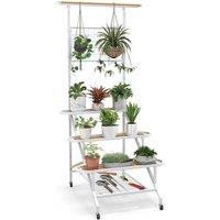 VOGREX 4-Tier Ladder Plant Stand with Hanging Bar & Trellis Holder in White