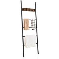 VOGREX 5-Tier Leaning Blanket Ladder with 5 Removable Hooks in Brown