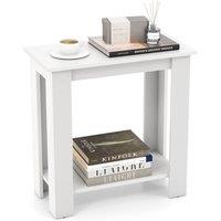 VOGREX Modern 2-Tier End Side Table with Storage Shelf in White