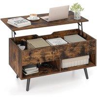 VOGREX Brown Mid-Century Lift Top Coffee Table with Shelves