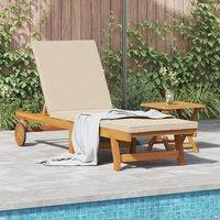 Berkfield Home Sun Lounger with Wheels & Cushion in Beige, Made of Solid Wood in Brown