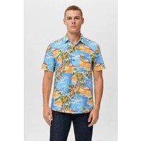 Little Nooks Men's Trinidad Tropical Print Short Sleeve Shirt in Blue | Size: Large