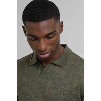 Steel & Jelly Men's Floral Print Open Collar Short Sleeve Polo Shirt in Khaki | Size: Medium