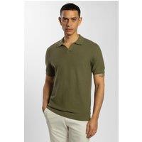 Steel & Jelly Men's Honeycomb Textured Open Collar Knitted Polo Shirt in Olive | Size: Large