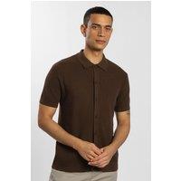 Steel & Jelly Men's Textured Knitted Polo Shirt in Brown | Size: Large