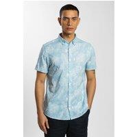 Steel & Jelly Men's Floral & Leaf Print Short Sleeve Shirt in Light Blue | Size: Medium