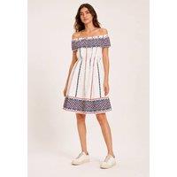 Cutie London Women's Bardot Border Print Dress in White | Size: 12