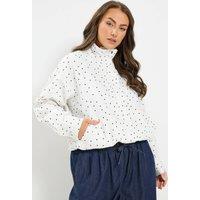 Yours Women's Polka Dot Funnel Neck Bomber Jacket in White | Size: 14