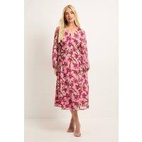 Wallis Women's Petite Floral Seam Detail Midi Dress in Pink | Size: 16