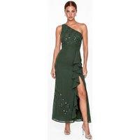 Maya Deluxe Women's Embellished One Shoulder Ruffle Midaxi Dress in Green | Size: 12