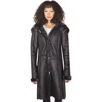 Infinity Leather Women's Sheepskin Hooded Duffle Coat-Redhill in Black | Size: 16