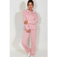 STYLEWISE Women's Rugby Top & Straight Leg Trouser Co-ord Set - Interlock - Two Piece in Pink | Size: S/M