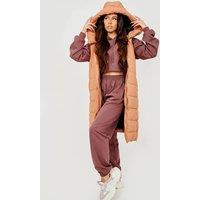STYLEWISE Women's Padded Zip-Up - Longline - Hooded Gilet in Camel | Size: Medium