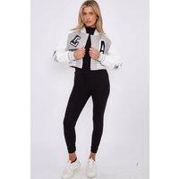 STYLEWISE Women's Embroidered Detail - Cropped Fit - PU Varsity Jacket in Grey | Size: Medium