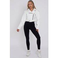 STYLEWISE Women's Faux Leather Belted - Cropped Fit - Biker Jacket in White | Size: Small