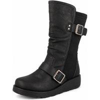 Spot On Women's Ruched Double Buckle Mid-Calf Everyday Boots in Black | Size: 6