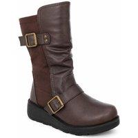 Spot On Women's Ruched Double Buckle Mid-Calf Everyday Boots in Brown | Size: 8
