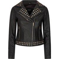 TruClothing Women's Cross Zip Studded Brando Biker Leather Jacket in Black | Size: 5XL