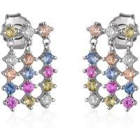 Spero London Women's Colourful Rainbow Jewelled Sterling Silver Cluster Stud Drop Earring