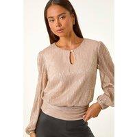 Roman Women's Petite Crinkle Keyhole Shimmer Top in Light Pink | Size: 8