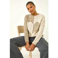 Roman Women's Colour Block Heart Knit Jumper in Ivory | Size: 10