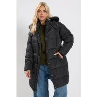 Yours Women's Midi Puffer Coat in Black | Size: 26-28