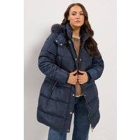 Yours Women's Midi Puffer Coat in Dark Navy | Size: 34-36