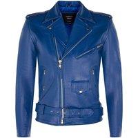 Infinity Leather Men's Leather Brando Biker Rock Motorcycle Hide Jacket in Blue | Size: Small